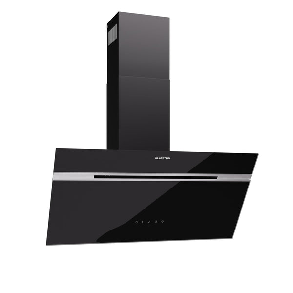 Klarstein Alina 90 Angled Cooker Hood - 600m³/h Air Flow, Touch Panel, LED Backlighting, Quiet 63dB, Energy Class A, 90cm Extractor Hood, Black