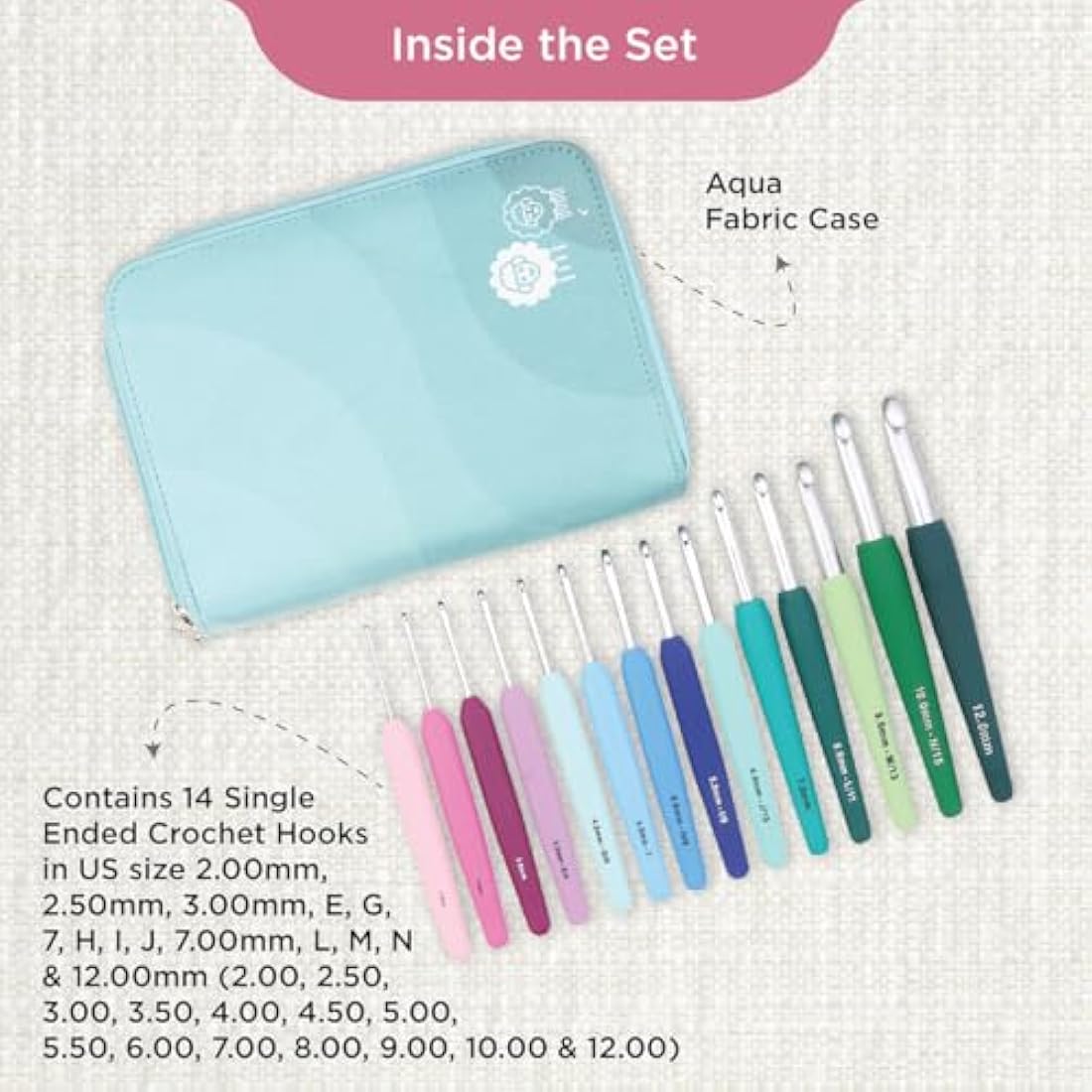 KnitPro Waves Crochet Hooks Set – 14 Hook Grande Gift Set, Sizes 2 – 12mm, Ergonomic Soft Handles, Soft Rubber Grip for Arthritic Hands, Light & Comfortable Crochet Needles for Knitting