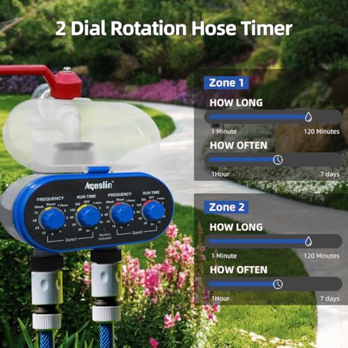 Aqualin Hose Water Timer Garden Irrigation System Controller Electronic Watering Computer with Two Outlets Color Blue