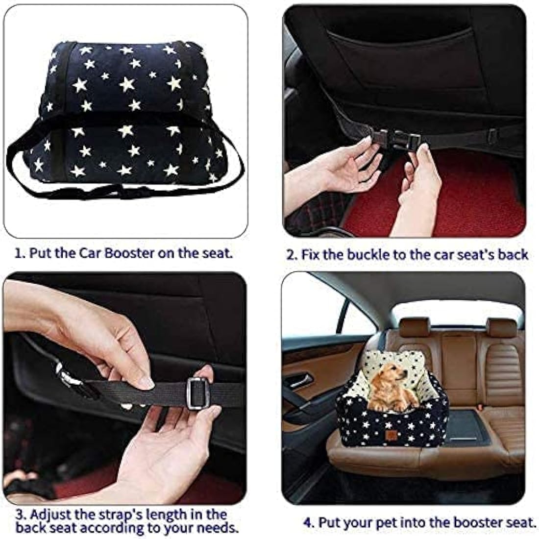 2 in 1 Dog Car Seat Washable and Stain Resistant Pet Booster Seat for Small and Medium Dogs Cats Super Soft PP Cotton Travel Safety Pet Car Seat with Storage Bag and Harness Strap (Navy Star)