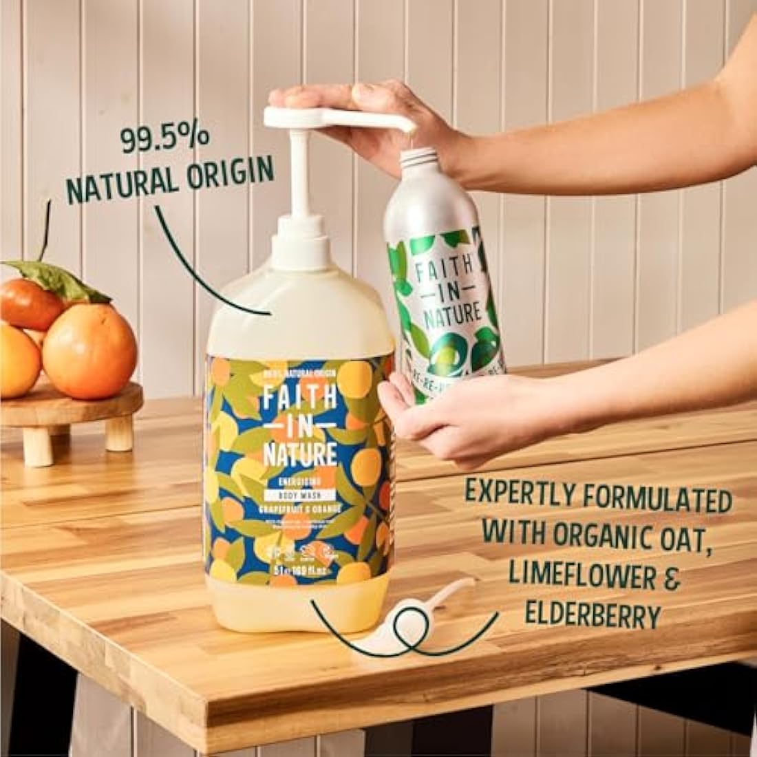 Faith In Nature Natural Grapefruit & Orange Body Wash, Energising Shower Gel, Vegan & Cruelty Free, No SLS or Parabens, 5L Refill Pack