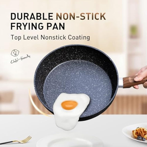 DishDelight 12 Piece Non-Stick Pots and Pans Set, Nonstick Induction Granite-Coated Cookware Set, Nonstick Saucepan Set, Black