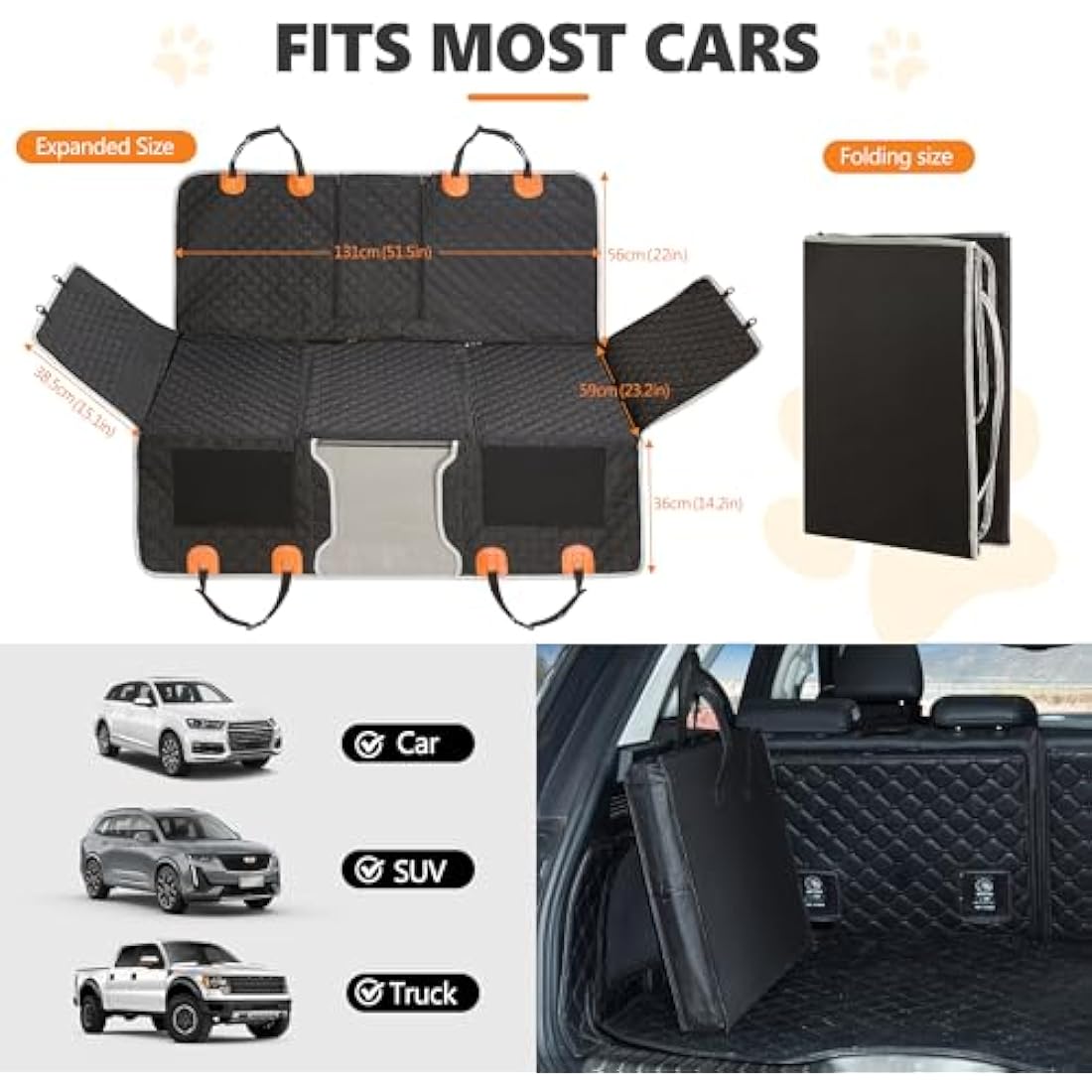 ANOSOSPECIAL Back Seat Extender,Dog Car Seat Cover,Waterproof Pet Hammock Travel Bed,Durable Camping Air Mattress,Non Inflatable Car Bed Mattress Easy Clean for SUV Truck (Black)