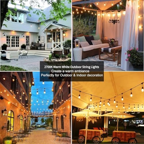 ZOTOYI Outdoor String Lights Mains Powered LED, 50FT S14 Waterproof IP65 Festoon Lights Outdoor with 15+1 Plastic Bulbs, Heavy Duty Garden Lights for Indoor Backyard Patio Pergola, 2700K