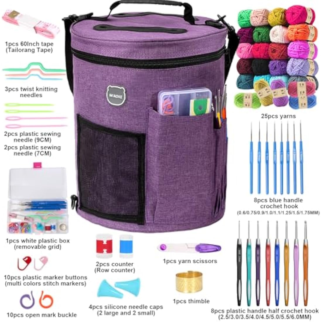 MIAOKE 79pc Crochet Kit, Large Knitting Bag Yarn Storage Organizer, Knitting & Crochet Supplies, Waterproof Crochet Bag, Crochet Accessories, Crochet Hooks, Crochet Hook Kits, Knitting Bag