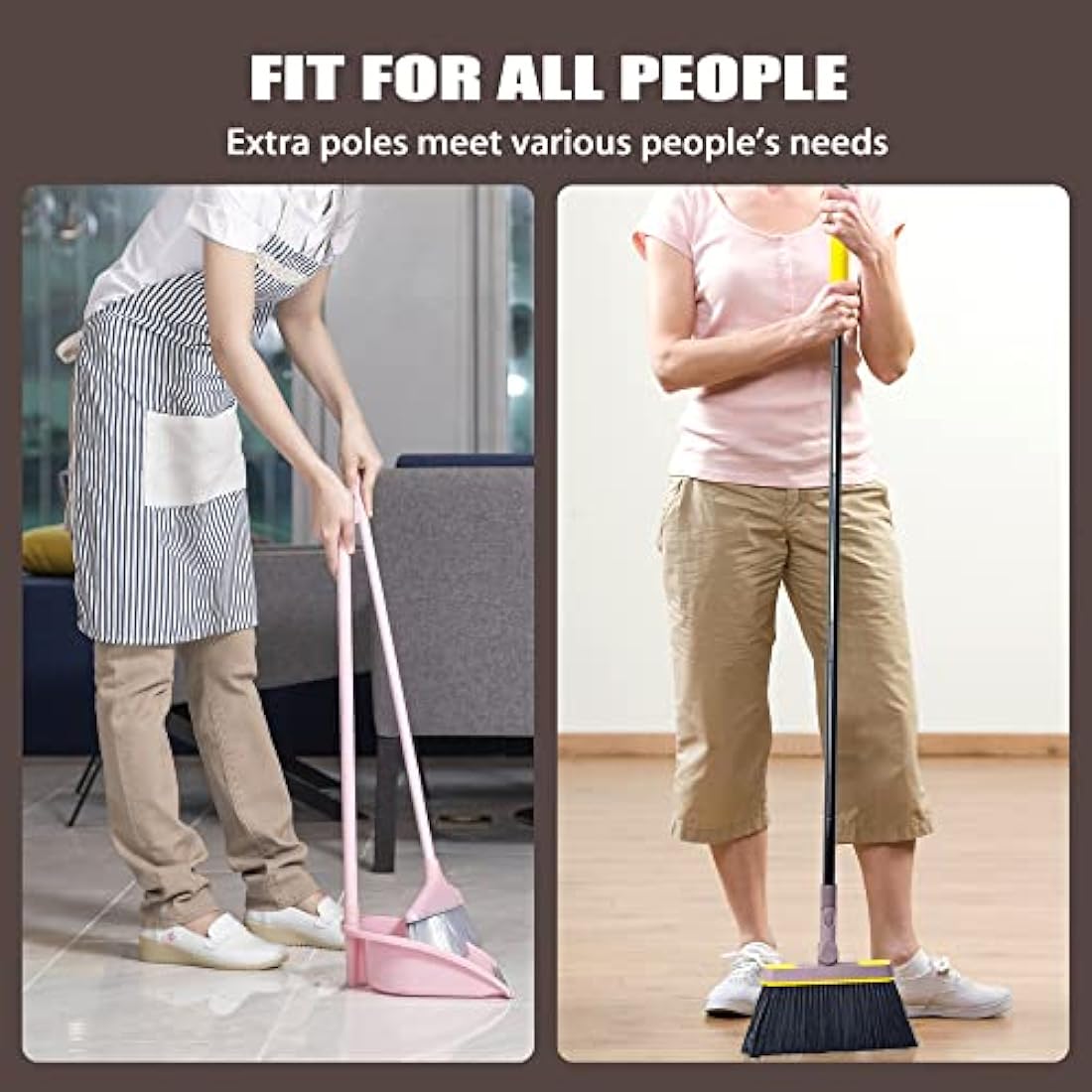 JEHONN Dustpan and Brush Set with 138 CM Long Handle, Tall Sweeping Broom with 180 Degree Swivel Head, Unique Garden Dust Pan with Comb Teeth for Indoor Outdoor Home Lobby Kitchen Office Room