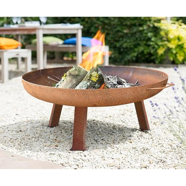 La Hacienda 55576 Pittsburgh Medium Firepit - Industrial Thick Steel - Patio Heater - 360 View - Log Burner, Oiled Steel, 33cm H x 85cm