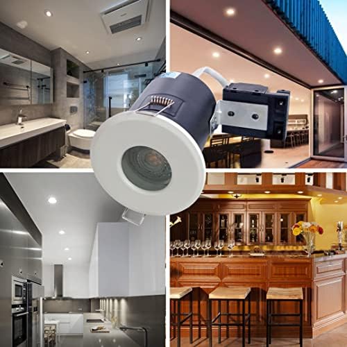 4XSweier 90 Minute Fire Rated LED Downlights, IP65 Waterproof Bathroom Ceiling Spotlight,230V GU10 Downlight （Bulb not Included） (White, Set of 4)