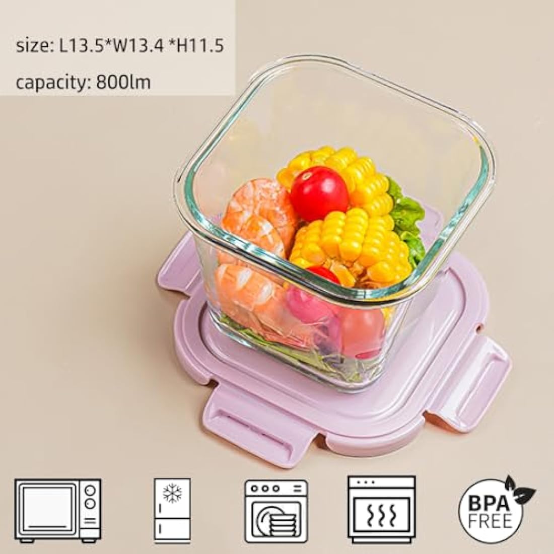 S.ROKE TTAN Square Glass Food Containers With Lids, Leak Proof Soup Container, 920ML Heat Resistant Glass Food Container, Meal Prep Bowls, Borosilicate BPA-Free, Freezer、Dishwasher Safe (4)