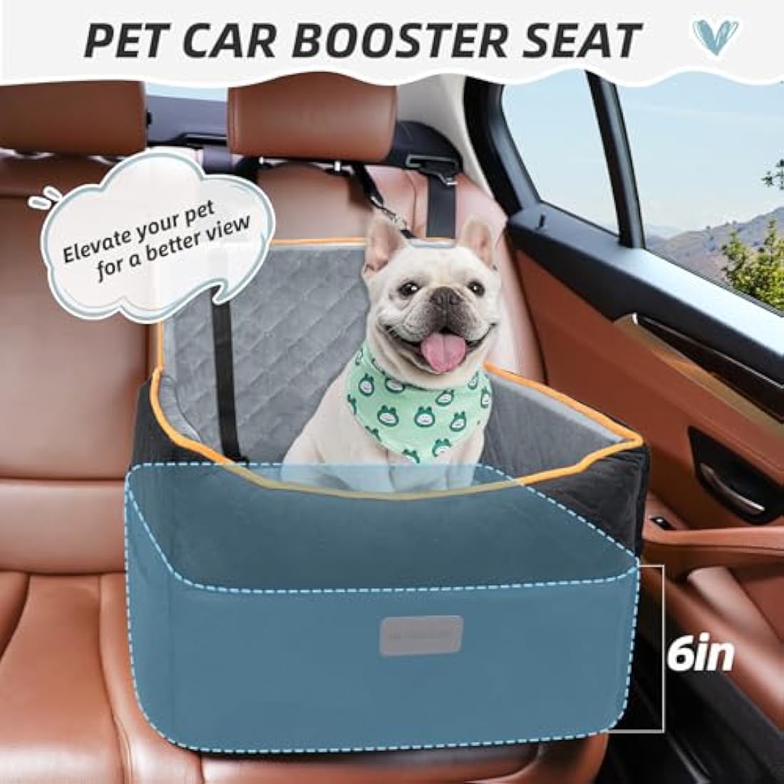 HEGGCOOE Small Dog Car Seat, Memory Foam Dog Booster Seats with Thick Cushion for Medium Dogs Under 35lbs, Detachable Washable Pet Car Seat with Storage Pockets,2 Safety Belts