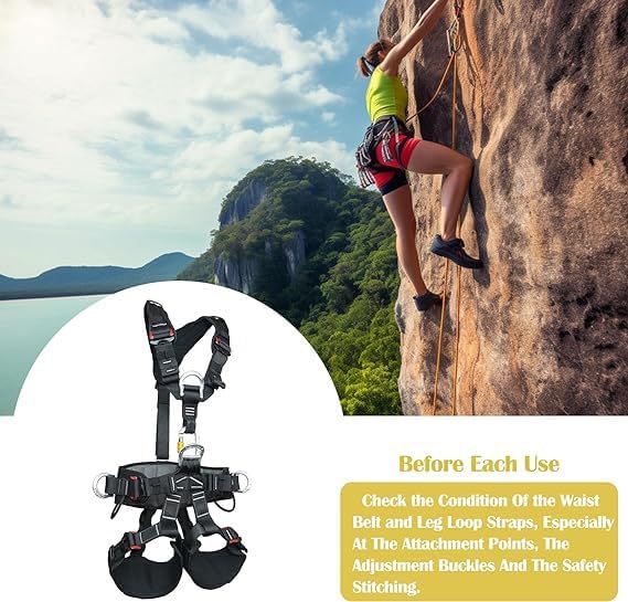 Full Body Safety Harness - Adjustable Outdoor Mountain Climbing Belt for Rock & Tree Climbing, Fire Rescue