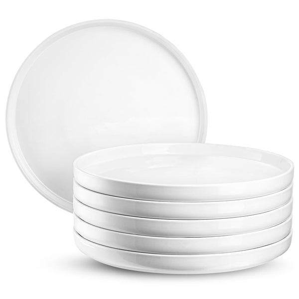 Jassceram 10.5 Inch Dinner Plates, Ceramic Flat Plates for Dining and Kitchen, High Edge Modern Plates - Microwave, Oven and Dishwasher Safe, Scratch