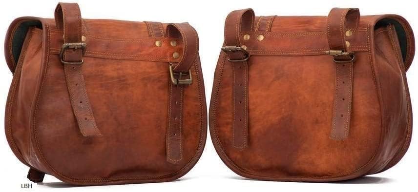 american blue Set of 2 Leather Bike Saddle Bag Panniers Cycling Tool Bag for Travel with Adjustable Straps, Leather Bike Bag