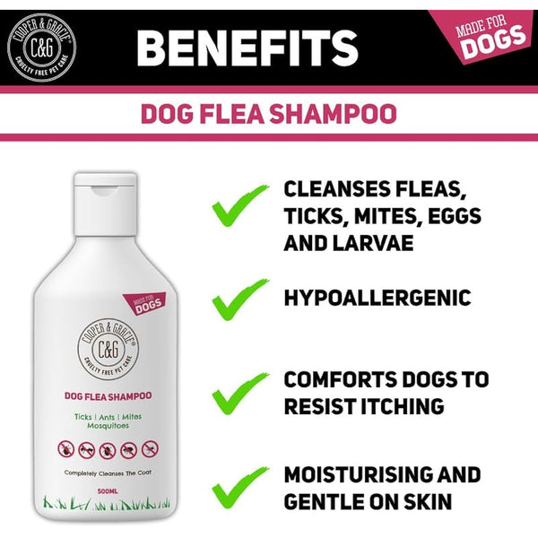Dog Flea & Tick Shampoo for Itchy Skin 500ml - Medicated Flea & Tick Cleanser for Sensitive and Smelly Dogs - Antibacterial & Anti-Fungal Grooming Product