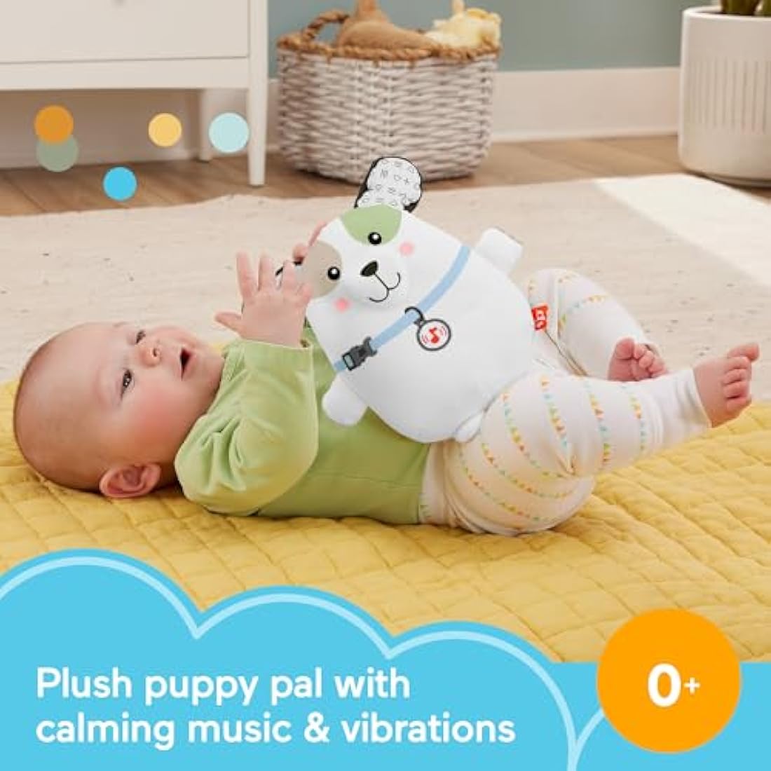 Fisher-Price Baby Plush Toy Calming Vibes Puppy Soother Portable Sound Machine for Newborns, HTJ68