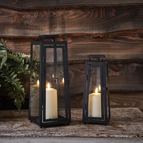 Lights4fun Set of 2 Outdoor Garden Solar Powered Black Metal Decorative TruGlow® LED Candle Lanterns Lights IP44 Waterproof