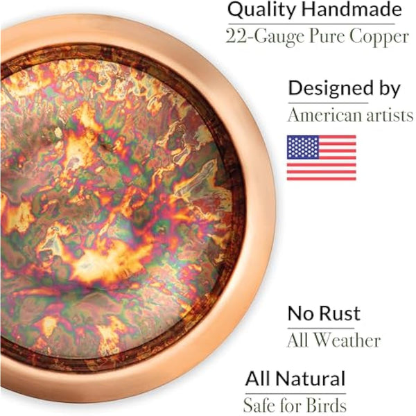 Good Directions Fired Copper Garden Pole Stake Style Ground Bird Bath, Small 13" Diameter