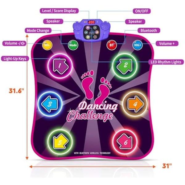 INSTOY Light Up Dance Mat for Girls：Dance Toys for 4 5 6 7 8 9 10 Year Old Girl Gifts - Music Dancing Game Pad with 5 Game Modes & Wireless Bluetooth - Birthday Gifts for Girls Boys Age 3-10