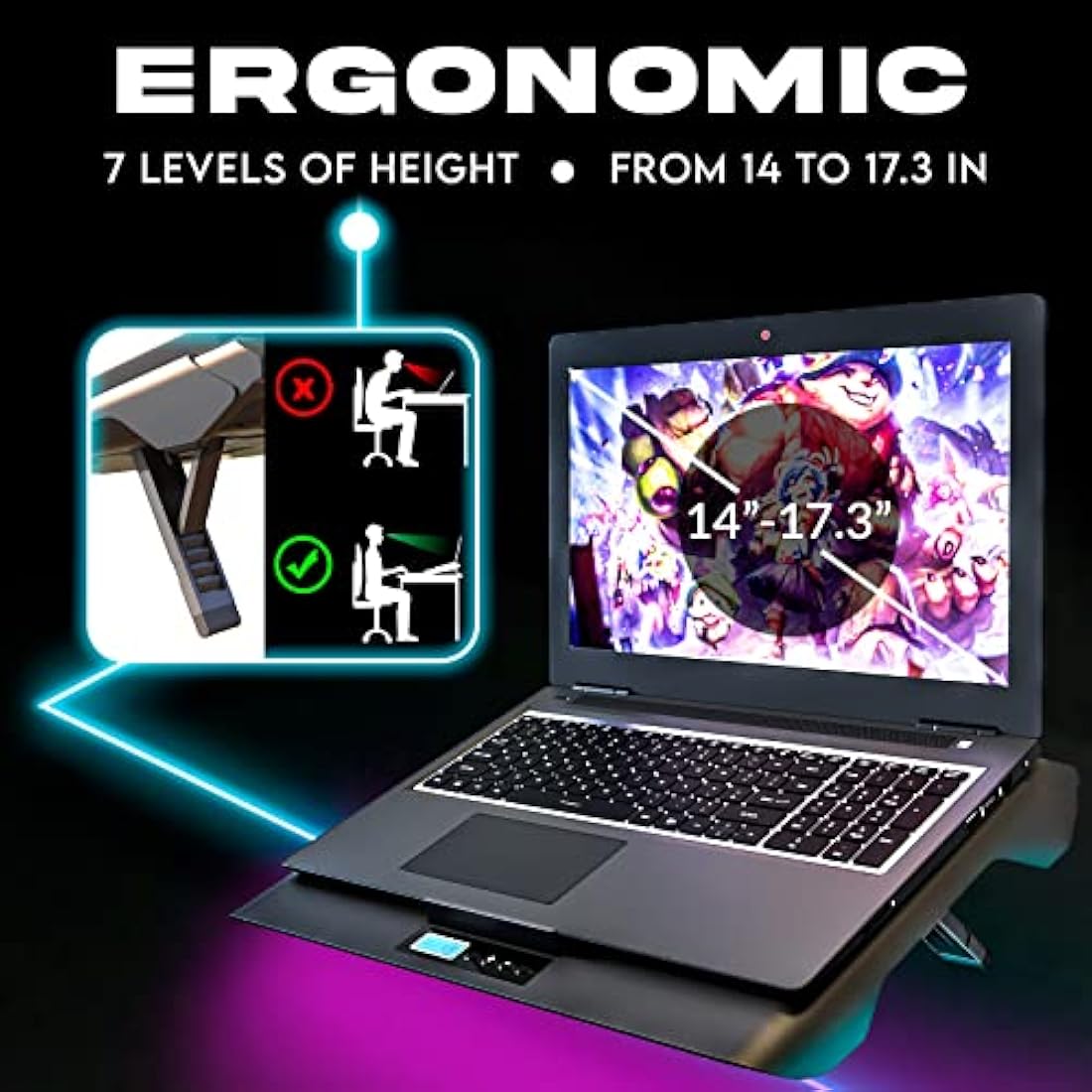 KLIM Everest Laptop Cooling Pad | New | Powerful Turbo-Fan 4300 RPM Laptop Cooler | Sealed Foam for Maximum Performance | Avoid Overheating and Protect Your Gaming Laptop | 14-17.3 in