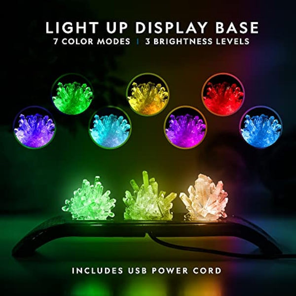 NATIONAL GEOGRAPHIC Crystal Growing Kit - 3 Vibrant Coloured Crystals to Grow with Light-Up Display Stand & Guidebook, Includes 3 Real Gemstone Specimens Including A Geode & Green Fluorite