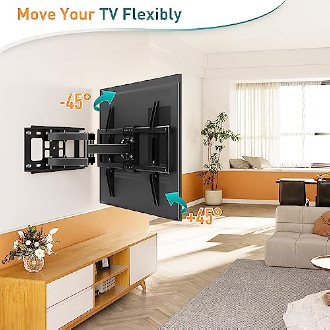 ELIVED TV Wall Bracket Tilt Swivel for Most 37"-84" Plasma, LCD, LED, OLED Flat/Curved TVs with Max VESA 600x400mm up to 45KG, Full Motion Wall Mount with Strong Articulating Arms, TV Mount EV015