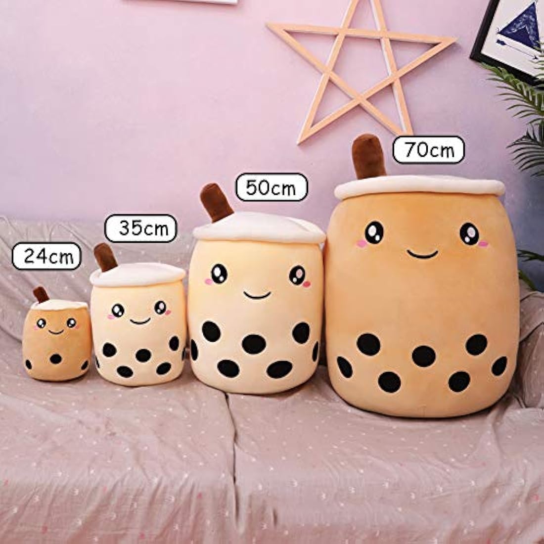 AMOZO Cute Cartoon Boba Milk Tea Soft Plush Doll, Giant Boba Bubble Plushie Stuffed Tea Cup Pillow Gift Toys(Coffee,24cm)