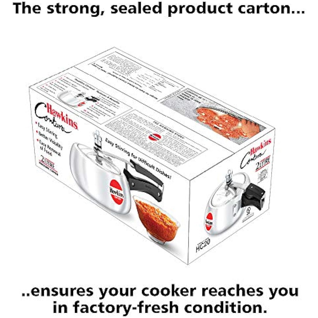 Hawkins Contura 2 Litre Pressure Cooker, Handi Cooker, Silver (HC20)