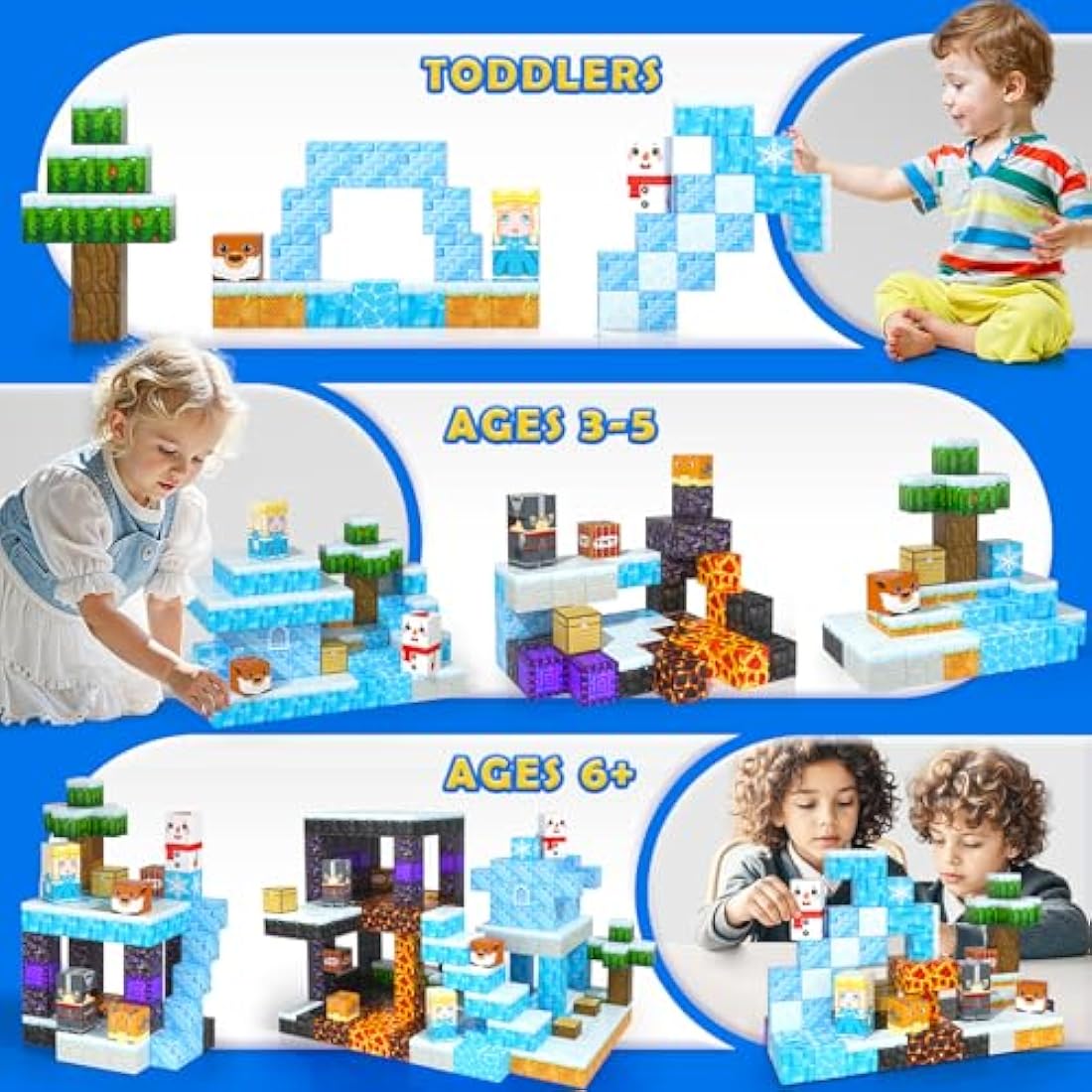 Frozen Toys Magnetic Blocks - Build Mine Magnet World Frozen & Lava Set, Magnetic Tiles Building Blocks Toddler STEM Sensory Outdoor Kids Gifts for Boys & Girls Toys for Ages 3 4 5 6 7 8