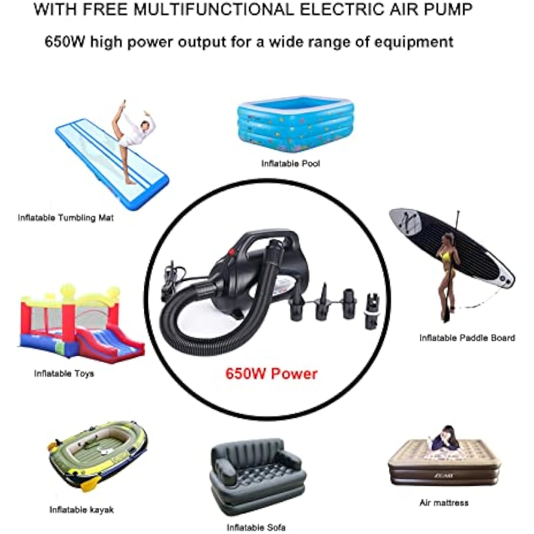 JOOLOOG Premium Air Tumbling Gymnastics Mat 2M 3M 4M 5M 6M Inflatable Air Tumble Mat for Kids Gymnastics Thick 10cm/20cm with 650W Electric Air Pump