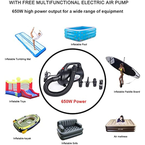 JOOLOOG Premium Air Tumbling Gymnastics Mat 2M 3M 4M 5M 6M Inflatable Air Tumble Mat for Kids Gymnastics Thick 10cm/20cm with 650W Electric Air Pump