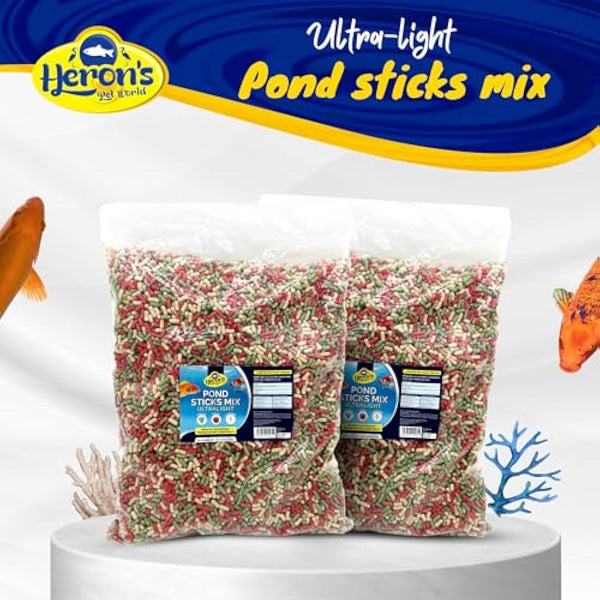 HERONS Pond Sticks Mix Ultralight 15L - Koi & Goldfish Food - Excellent Value - Complete Feed for all Pond Fish - Premium, Variety Pond Sticks