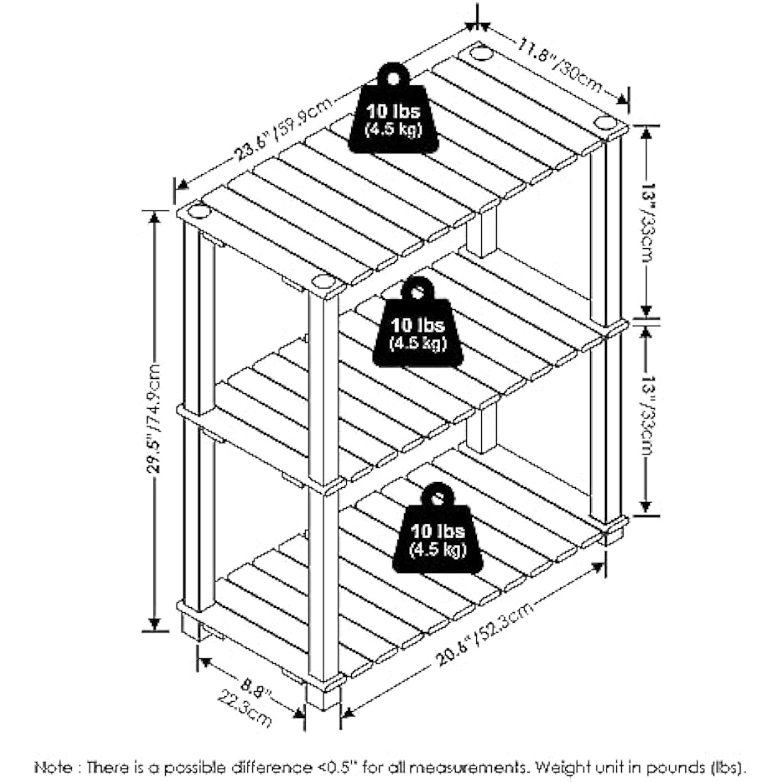 Furinno Pangkor 3-Tier Turn-N-Tube Indoor Outdoor Plant Shelf Wood Stand with Square Poles, Natural/Black