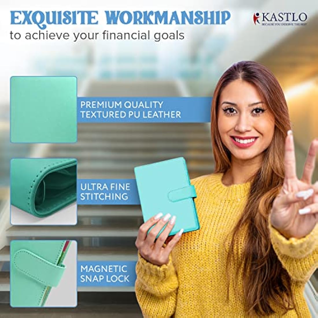 KASTLO A6 PU Leather 51pcs Budget Binder Planner - Money Saving Wallet with Plastic Money Wallet Organiser, Label Sticker, Ruler - Budget Planner & Cash Envelopes for Cash Stuffing Wallet UK - Green