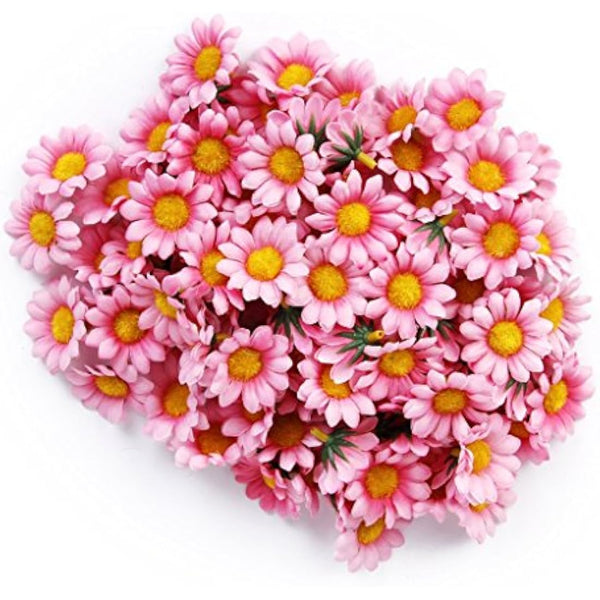 AKORD Approx 100pcs Artificial Gerbera Daisy Silk Flowers Heads for DIY Wedding Party (Dark Pink)