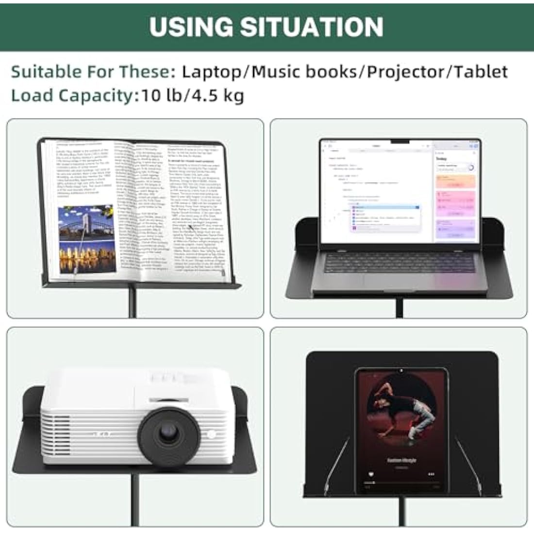 GLEAM Sheet Music Stand - Full Metal with Carrying Bag, Phone Holder, Sheet Music Folder and Clip, 5 in 1 Desktop Book Stand