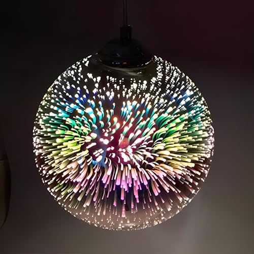 KRUIHAN 3D Firework Light Glass Pendant Light Shade Hanging Ceiling Lights E27 Base Coloured Chandelier for Bedroom,Living Room,Kitchen,20CM(Silver)