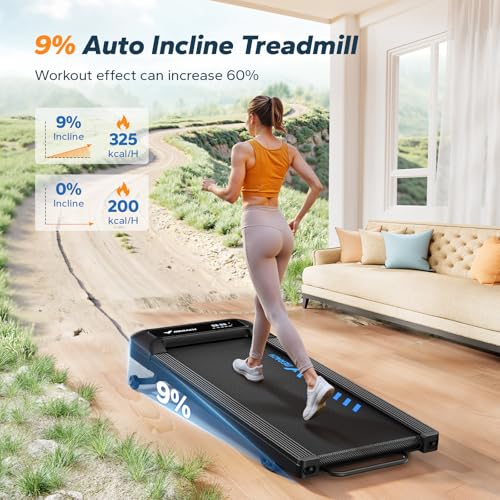 MERACH Walking Pad with 9% Auto Incline, 1-6km/h Under Desk Treadmill, 2.5HP Low Noise Walking Pad with Remote Control, LED Display, Portable Treadmills for Home Office