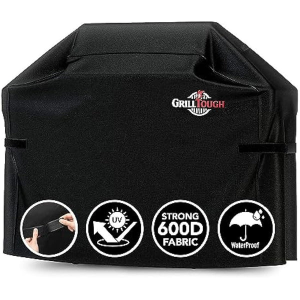 GrillTough Heavy Duty BBQ Grill Cover for Outdoor Grill – Waterproof, Weather Resistant, UV & Fade Resistant with Adjustable Straps – Gas Grill Cover for Weber, Charbroil (147L x 61W x 122H cm)