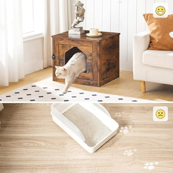 HOOBRO Cat Litter Box Enclosure, Hidden Litter Tray Furniture, Indoor Cat Cave House Side End Table, Pet Toilet with Door, Easy Clean, for Living Room, Hallway, Rustic Brown EBF01MW01G1