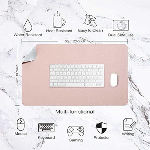 DOBAOJIA Desk Pad Large, Desk Mat, Extended Mouse Mat, Mouse Pad L, Desk Blotter, Laptop Pad Writing Pad for Office/Home, Dual-Side Use PU Leather Waterproof 23.6" X 13.8"(Pink/Silver)