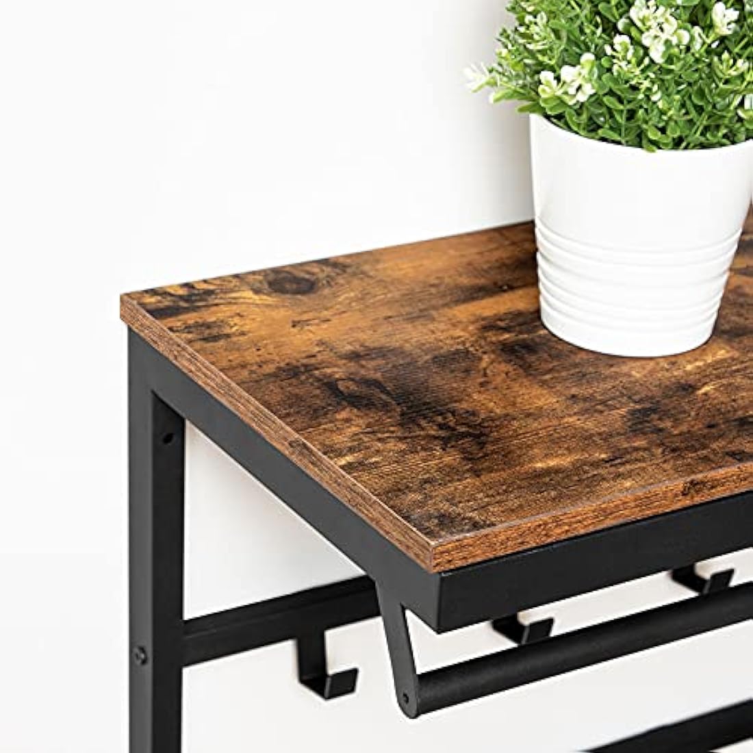 HOOBRO Coat Rack Wall-Mounted, Coat Hook with 10 Hooks and Shelf, 80 x 30 x 42 cm, Hanging Rail, for Entryway, Bathroom, Living Room, Laundry Room, Rustic Brown EBF12YM01