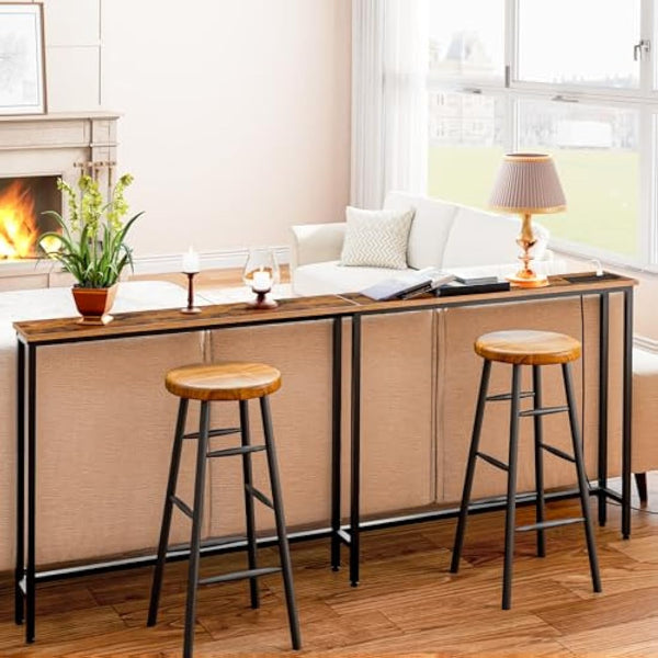 HOOBRO Slim Console Table with Charging Station, 180 cm Long Hallway Table with USB Ports, Behind Sofa Table Narrow for Hallway, Entryway, Foyer, Living Room, Rustic Brown and Black EBF185KXG01