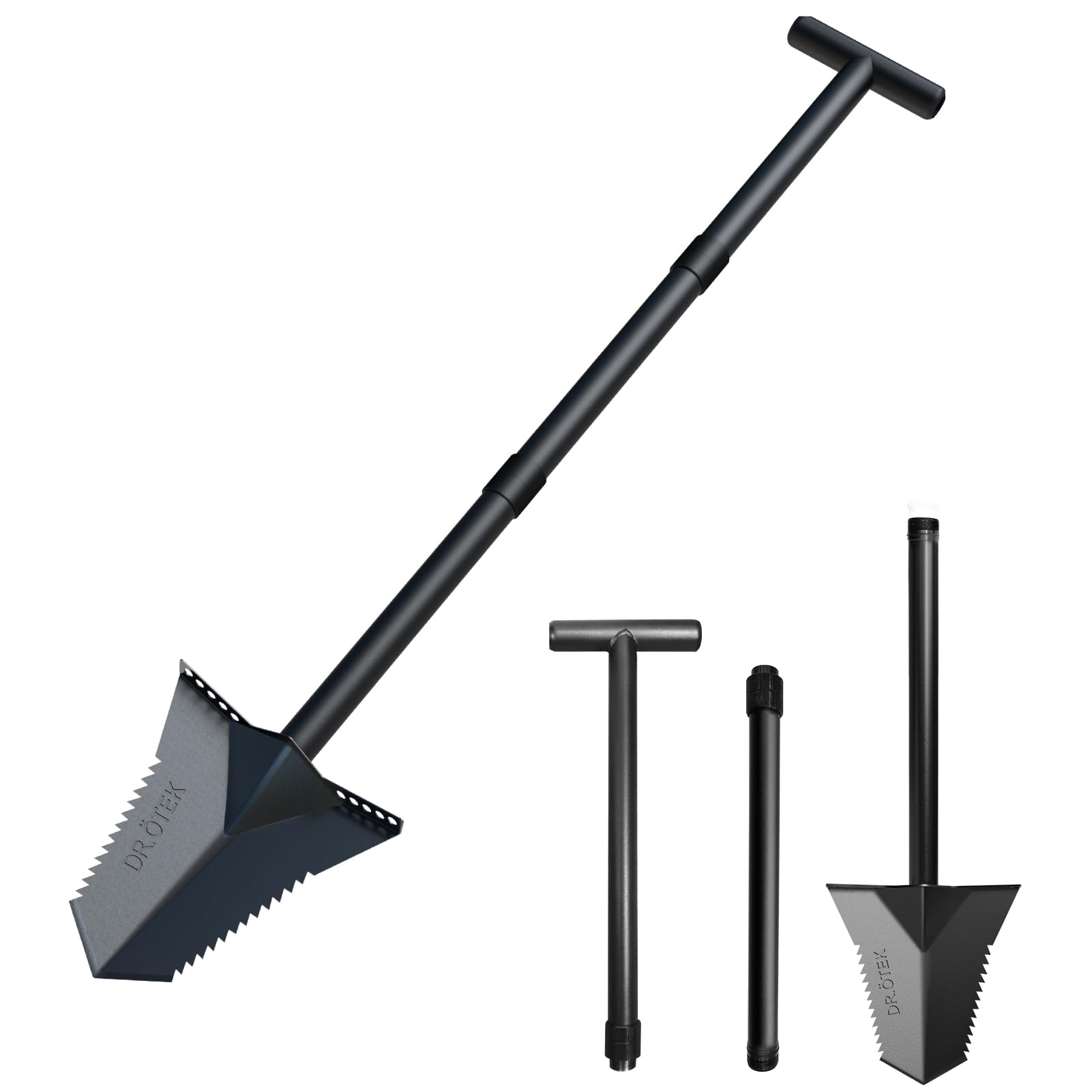 DR.?TEK Spade Shovel, Heavy Duty Garden Digging Shovel, T Handle, Root Cutter with Long Short Handle, Garden Tools for Metal Detecting,