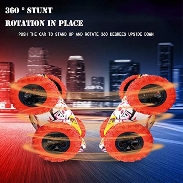 Double Side Pull Back 2 Pack Mini Stunt Graffiti Kids Car - Friction Powered 360° Rotating Off Road Model for 3-10 Year Old Boys & Girls
