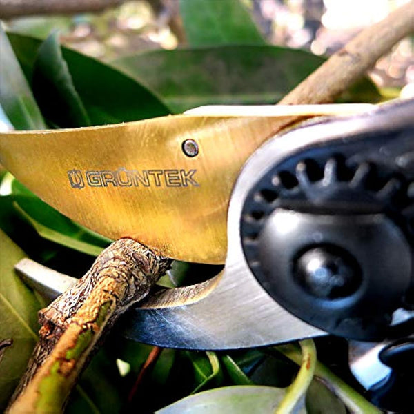 GRÜNTEK Z-25 Titanium Bypass Secateurs – 215mm Ergonomic Garden Pruning Shears with Japanese SK5 Blade | Tree, Vine & Garden Maintenance