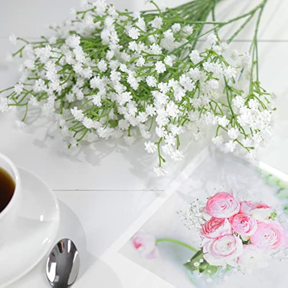 6 Pcs Artificial Flowers Gypsophila Baby Breath Bouquets Fake Flowers for Home Decor Wedding Party Office DIY Decoration (6Pcs-White)