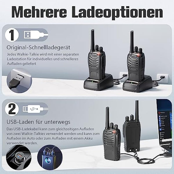 JUCJET Walkie Talkies, 88E Upgraded PMR446 Walkie Talkie, Two-Way Radio Rechargeable Walkie Ttalkie, With Original Earpieces, Reliable Long Range 2-Way Radios, Professional & Easy To Use (2 Pack)