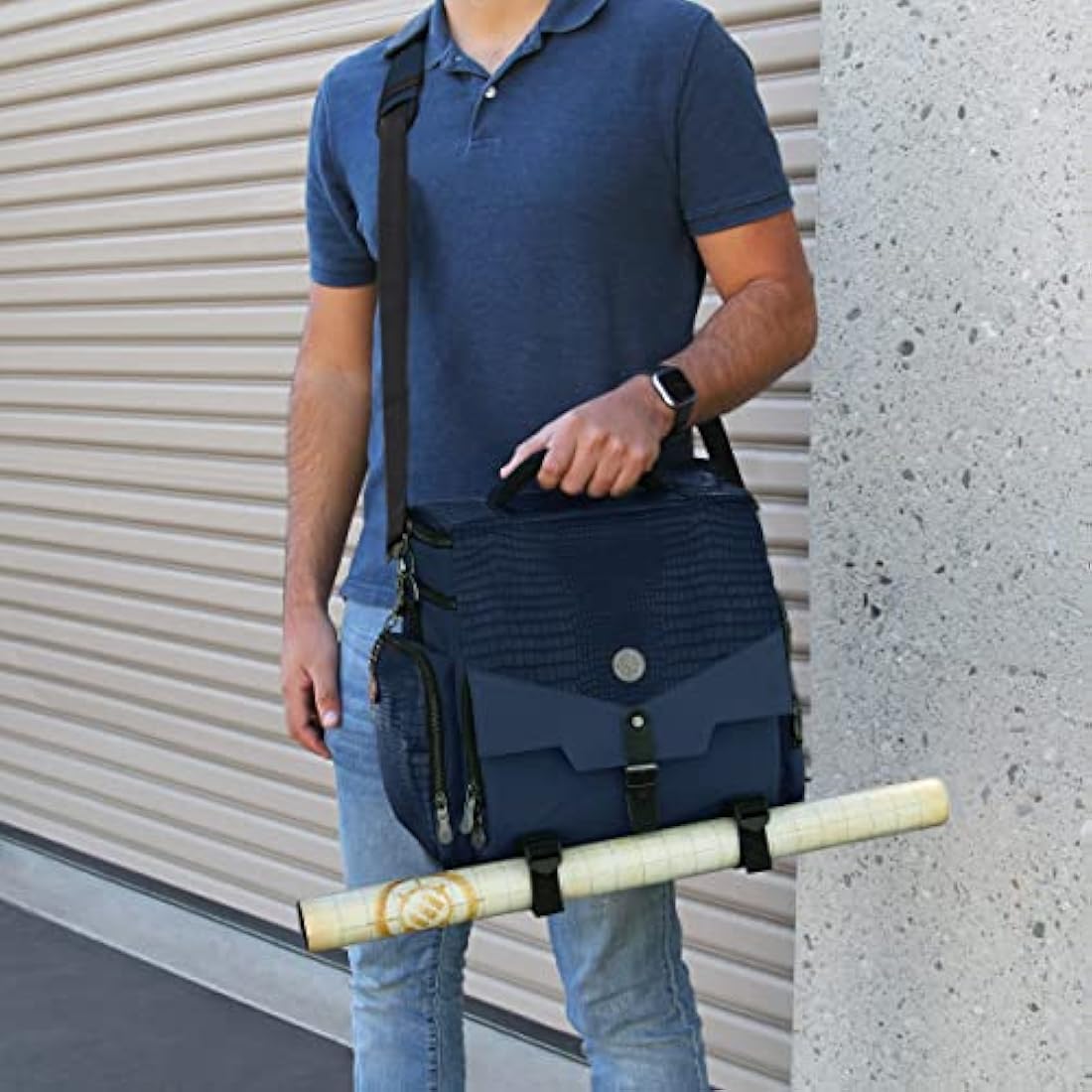 ENHANCE Collector's Edition RPG Adventurer's DND Bag - Dragon Hide Exterior Travel RPG Bag with Tabletop Miniatures Storage Vault, Mat Holder, DND Dice & Token Pockets, Fits 4-8 Books (Dragon Blue)