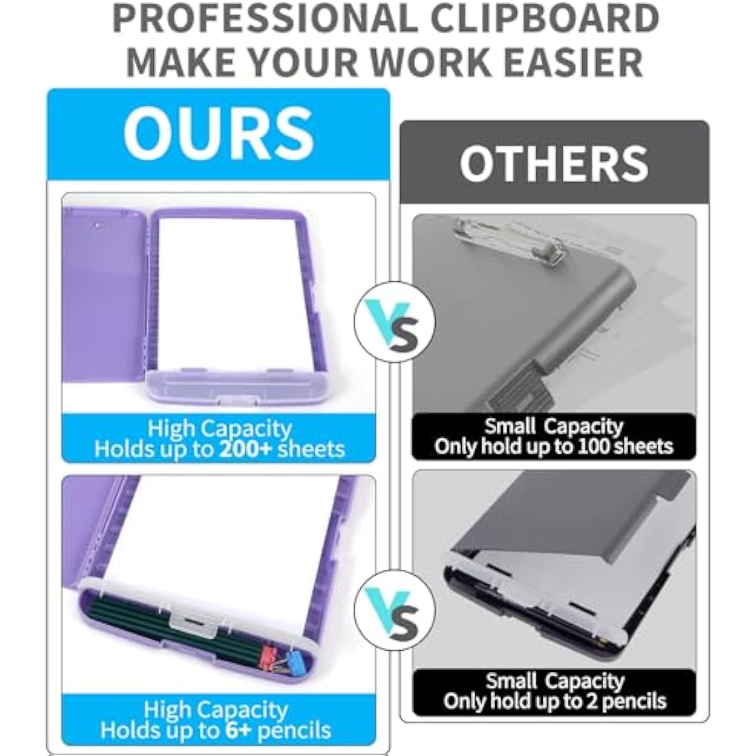 DMFLY Clipboard with Storage, Heavy Duty Clip Boards with Pen Holder, A4 Plastic Clipboards with Compartment, Holds 6+ Pencils and 200+ Sheets, Strong Clipboards with Low Profile Clip, Great for Work