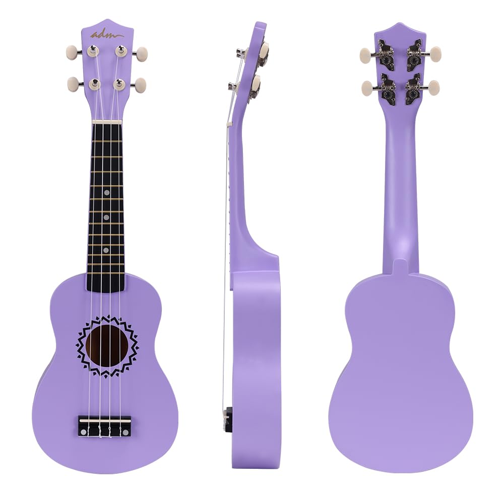 ADM Soprano Ukulele Set for Kids and Beginners, Ukulele Starter Kit with Bag, Clip-On Tuner, Rainbow Strings, Colourful Strap, Plectrum, Fingerboard Sticker, Chord Card (Dark Blue)